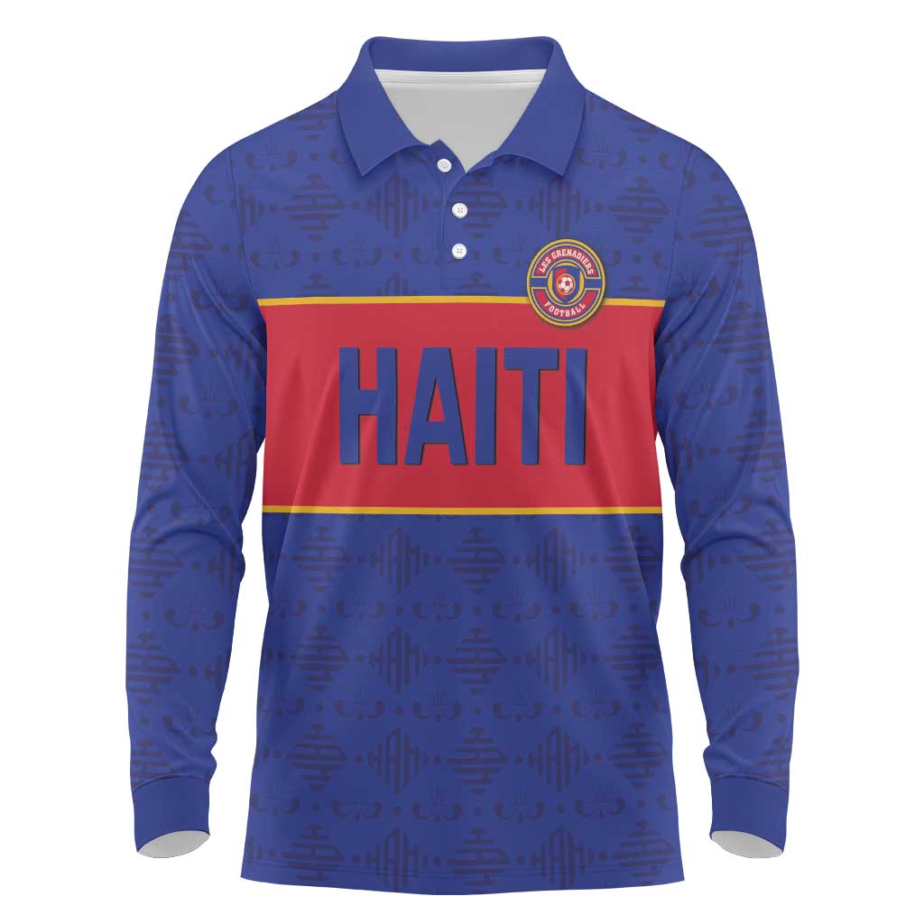 Custom Haiti Football Long Sleeve Polo Shirt Le Rouge et Bleu Sporty Style
