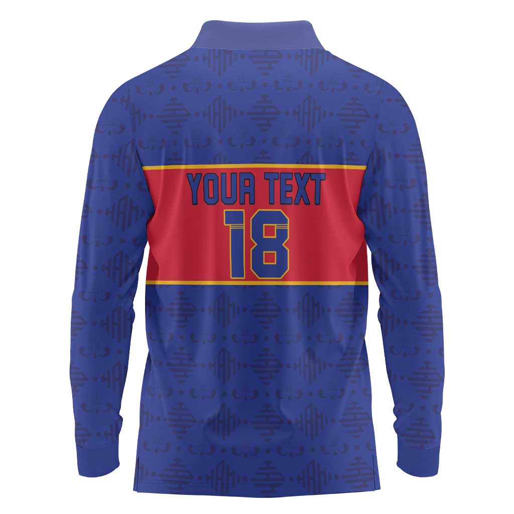 Custom Haiti Football Long Sleeve Polo Shirt Le Rouge et Bleu Sporty Style