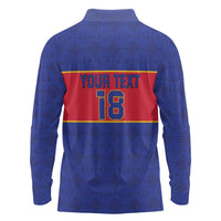 Custom Haiti Football Long Sleeve Polo Shirt Le Rouge et Bleu Sporty Style