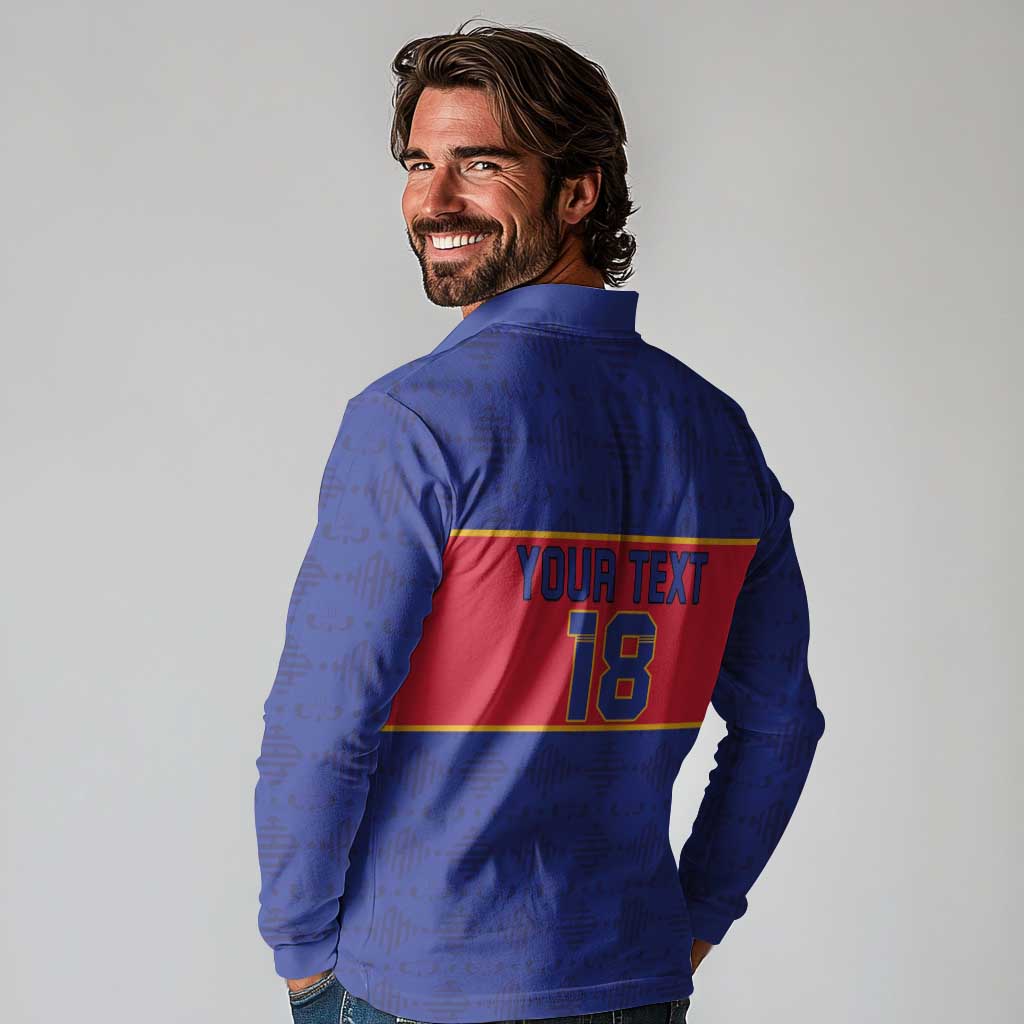 Custom Haiti Football Long Sleeve Polo Shirt Le Rouge et Bleu Sporty Style