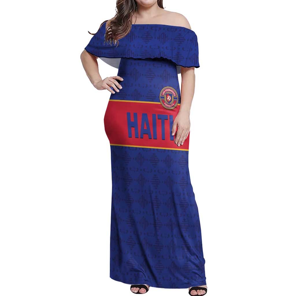 Custom Haiti Football Off Shoulder Maxi Dress Le Rouge et Bleu Sporty Style