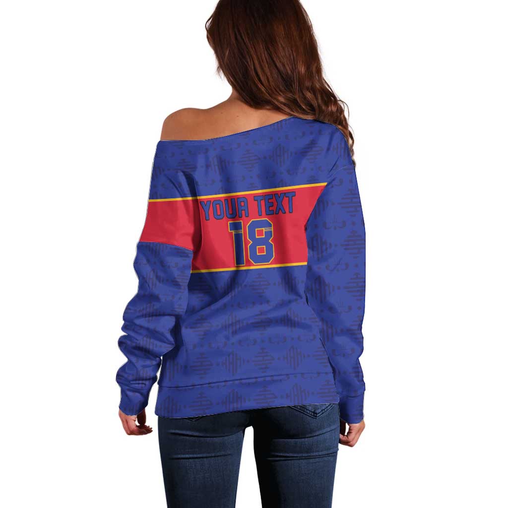 Custom Haiti Football Off Shoulder Sweater Le Rouge et Bleu Sporty Style