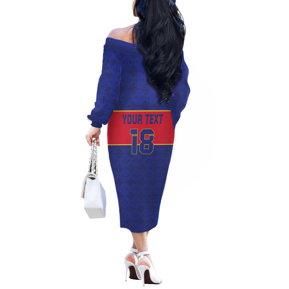Custom Haiti Football Off The Shoulder Long Sleeve Dress Le Rouge et Bleu Sporty Style