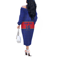 Custom Haiti Football Off The Shoulder Long Sleeve Dress Le Rouge et Bleu Sporty Style