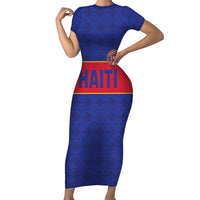 Custom Haiti Football Short Sleeve Bodycon Dress Le Rouge et Bleu Sporty Style