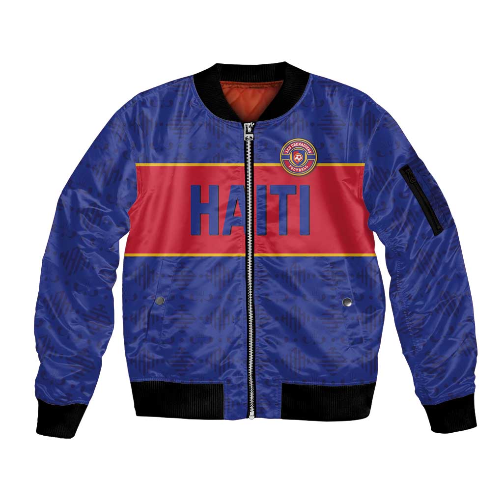 Custom Haiti Football Sleeve Zip Bomber Jacket Le Rouge et Bleu Sporty Style