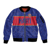 Custom Haiti Football Sleeve Zip Bomber Jacket Le Rouge et Bleu Sporty Style