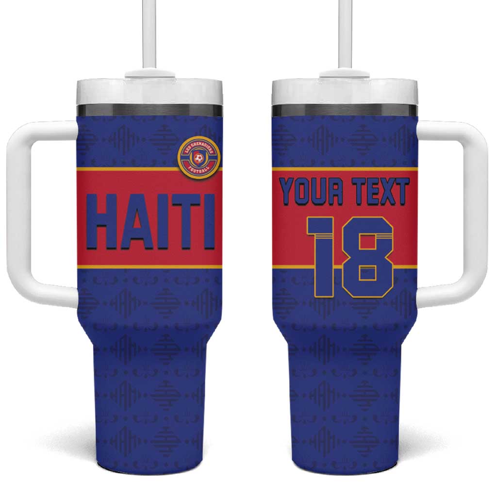 Custom Haiti Football Tumbler With Handle Le Rouge et Bleu Sporty Style
