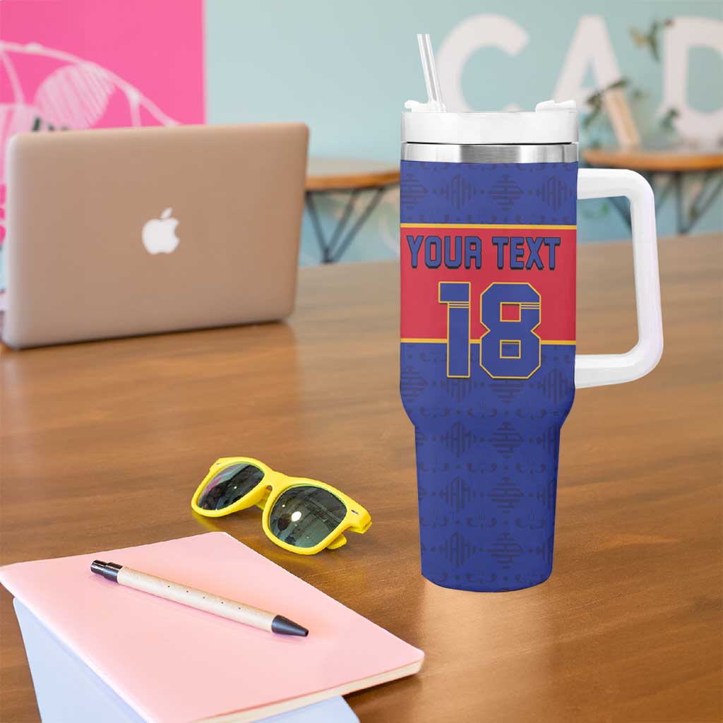 Custom Haiti Football Tumbler With Handle Le Rouge et Bleu Sporty Style