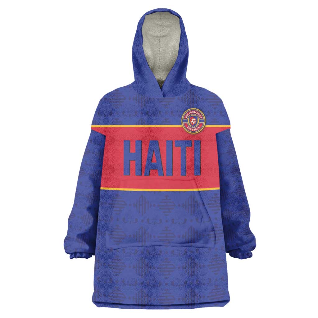 Custom Haiti Football Wearable Blanket Hoodie Le Rouge et Bleu Sporty Style