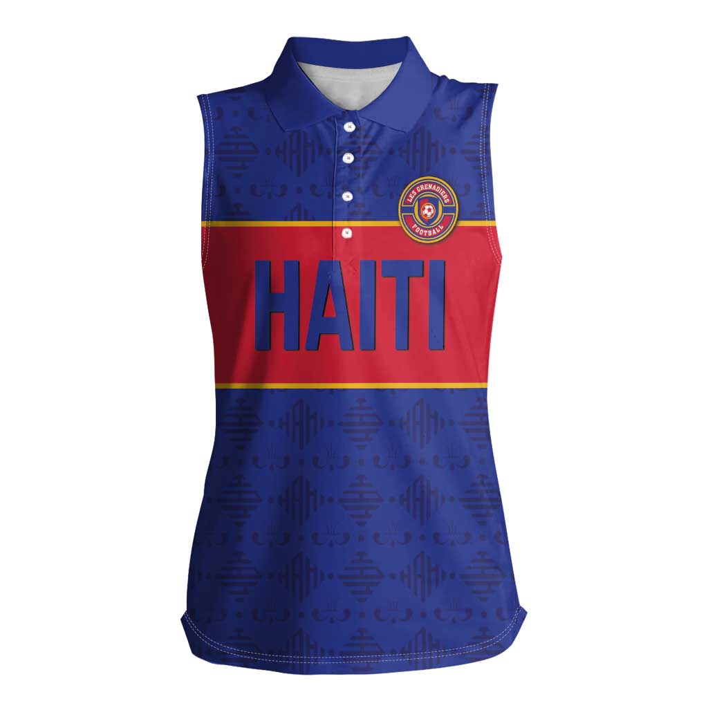 Custom Haiti Football Women Sleeveless Polo Shirt Le Rouge et Bleu Sporty Style