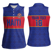 Custom Haiti Football Women Sleeveless Polo Shirt Le Rouge et Bleu Sporty Style