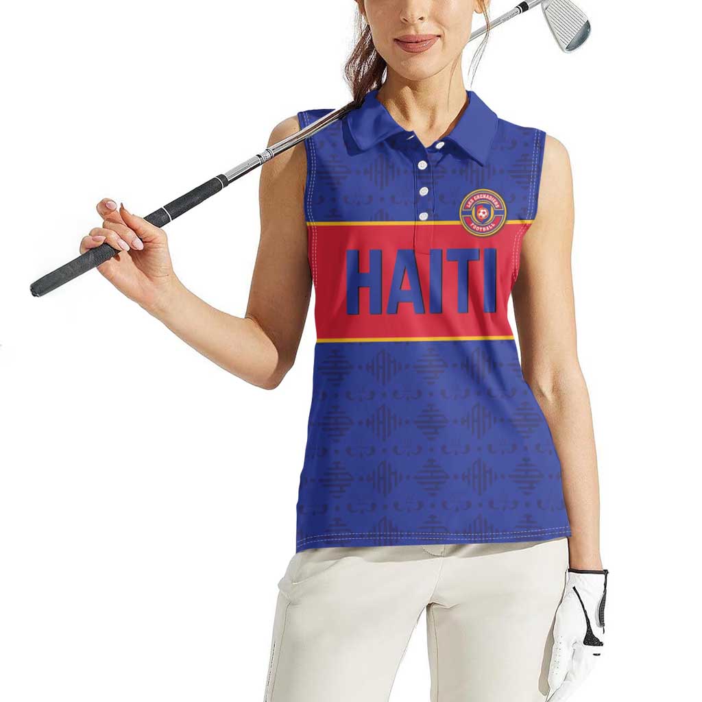Custom Haiti Football Women Sleeveless Polo Shirt Le Rouge et Bleu Sporty Style