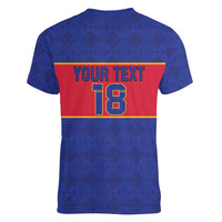 Custom Haiti Football Women V-Neck T-Shirt Le Rouge et Bleu Sporty Style