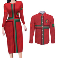 Custom Portugal Football Couples Matching Long Sleeve Bodycon Dress and Long Sleeve Button Shirt A Selecao das Quinas