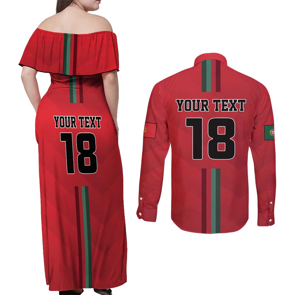 Custom Portugal Football Couples Matching Off Shoulder Maxi Dress and Long Sleeve Button Shirt A Selecao das Quinas
