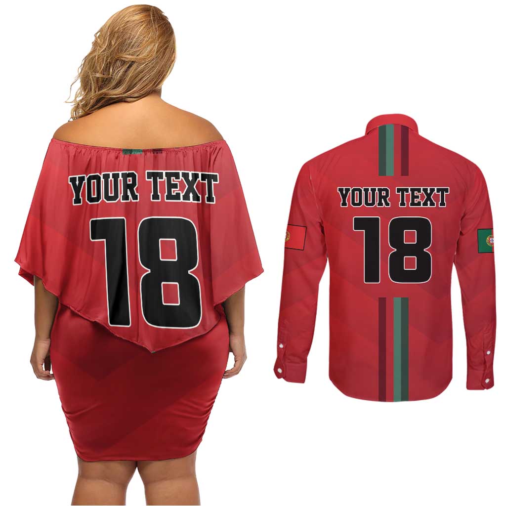 Custom Portugal Football Couples Matching Off Shoulder Short Dress and Long Sleeve Button Shirt A Selecao das Quinas