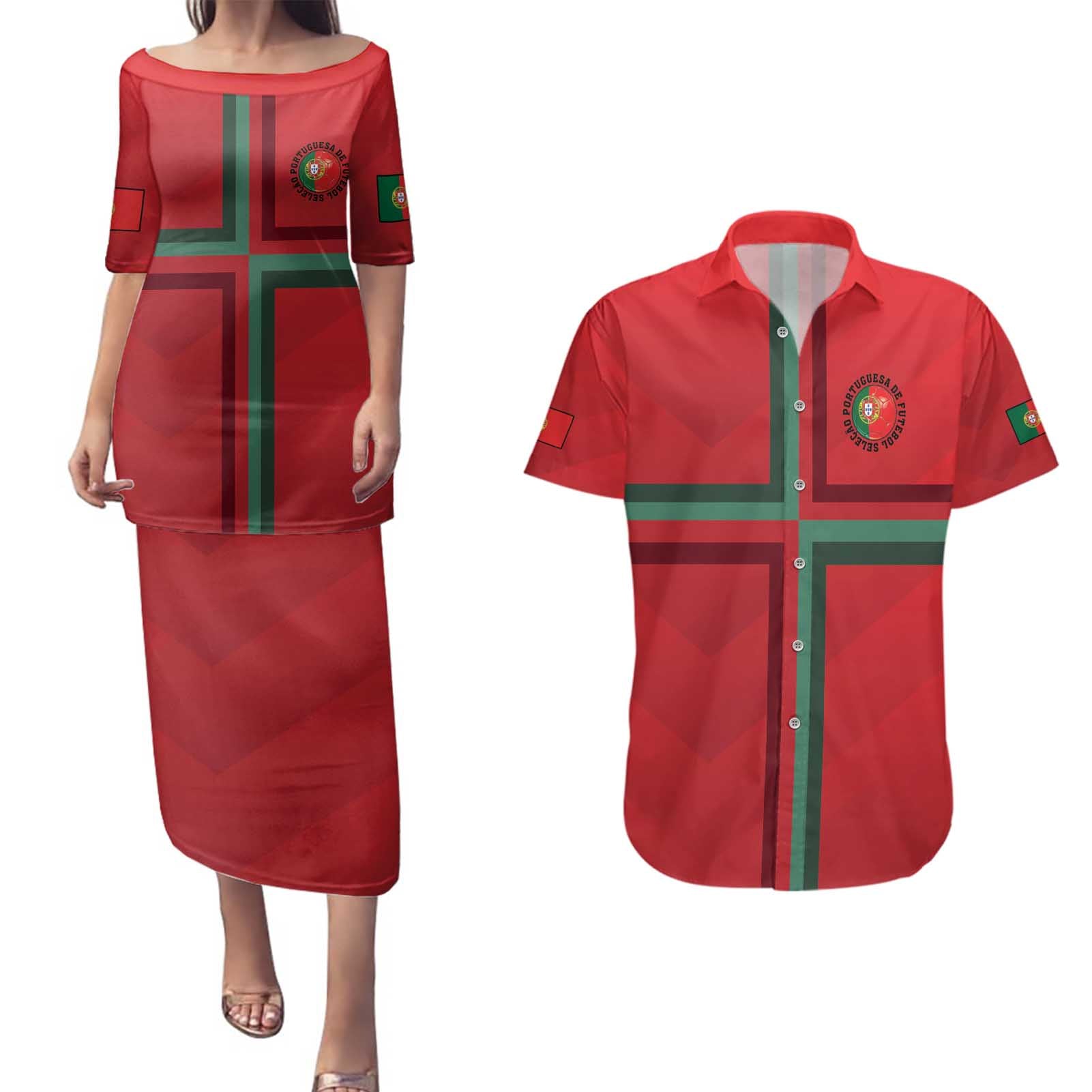 Custom Portugal Football Couples Matching Puletasi and Hawaiian Shirt A Selecao das Quinas