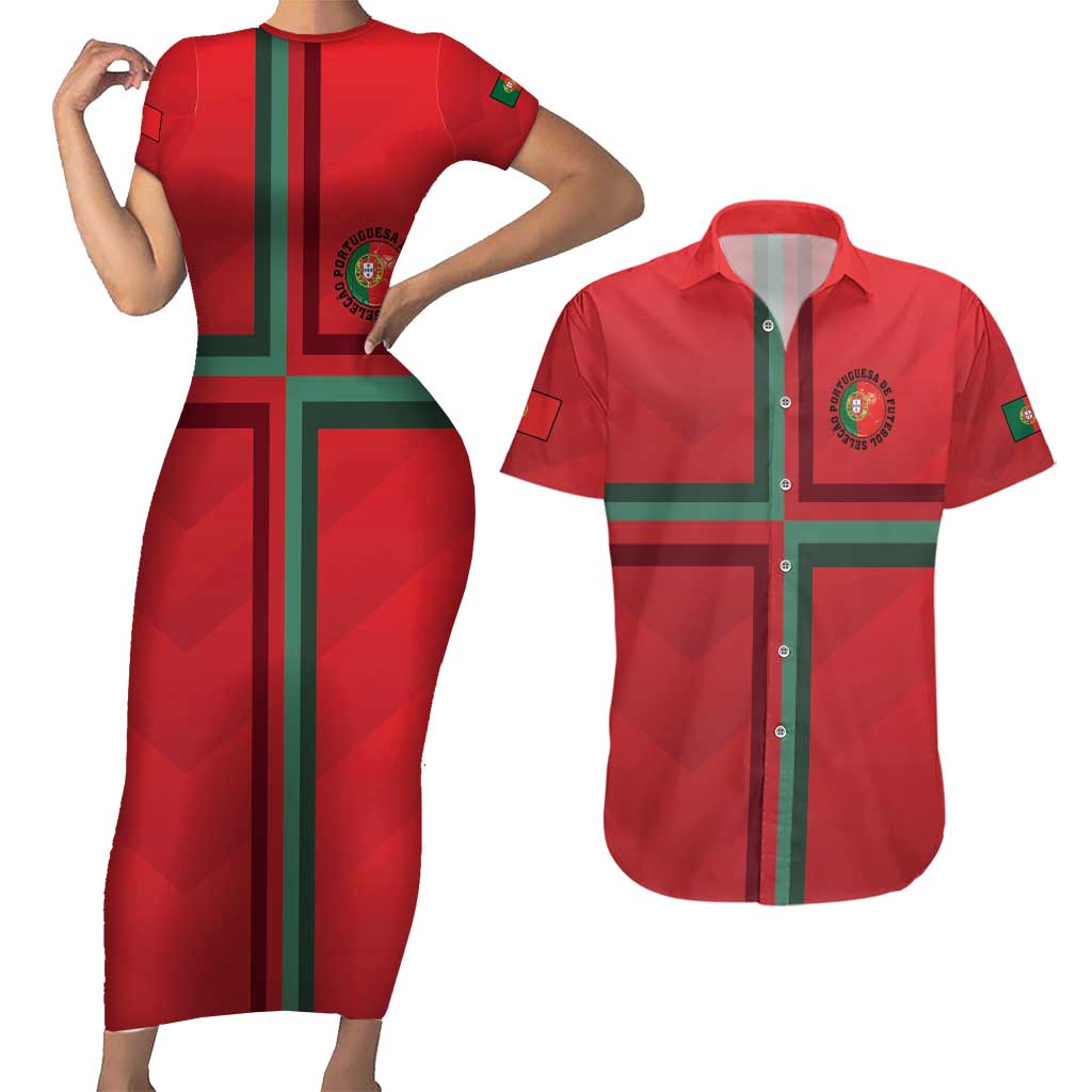 Custom Portugal Football Couples Matching Short Sleeve Bodycon Dress and Hawaiian Shirt A Selecao das Quinas