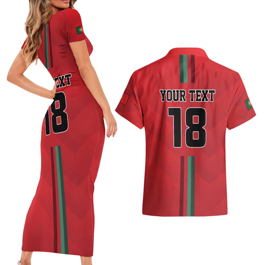 Custom Portugal Football Couples Matching Short Sleeve Bodycon Dress and Hawaiian Shirt A Selecao das Quinas
