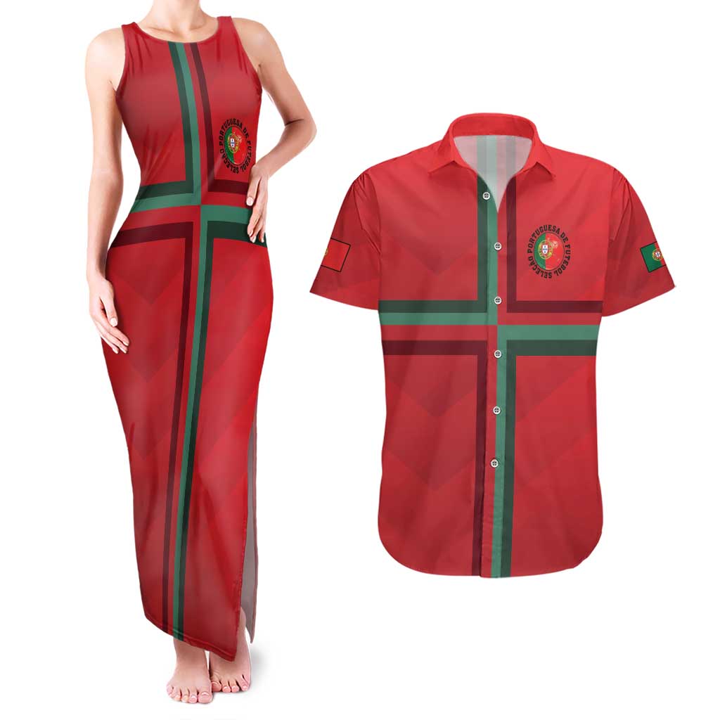 Custom Portugal Football Couples Matching Tank Maxi Dress and Hawaiian Shirt A Selecao das Quinas