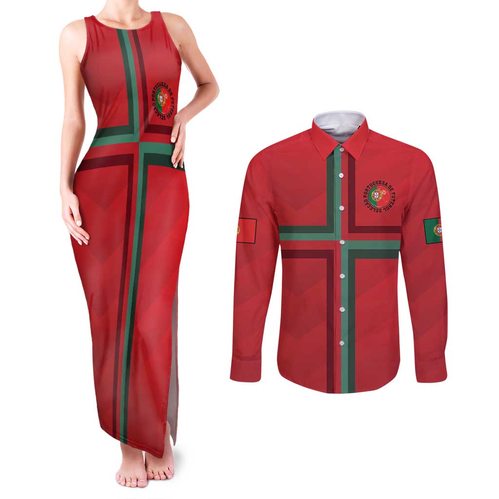 Custom Portugal Football Couples Matching Tank Maxi Dress and Long Sleeve Button Shirt A Selecao das Quinas