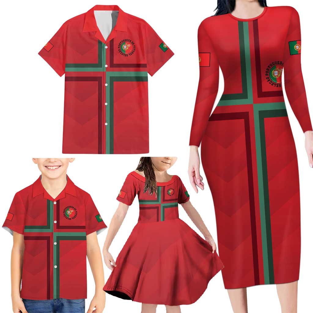 Custom Portugal Football Family Matching Long Sleeve Bodycon Dress and Hawaiian Shirt A Selecao das Quinas
