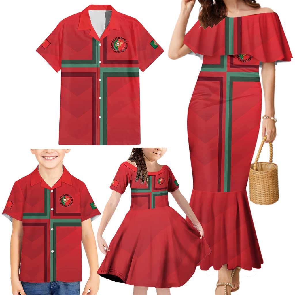 Custom Portugal Football Family Matching Mermaid Dress and Hawaiian Shirt A Selecao das Quinas