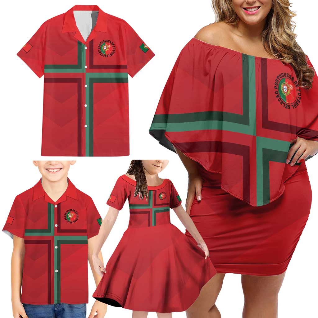 Custom Portugal Football Family Matching Off Shoulder Short Dress and Hawaiian Shirt A Selecao das Quinas