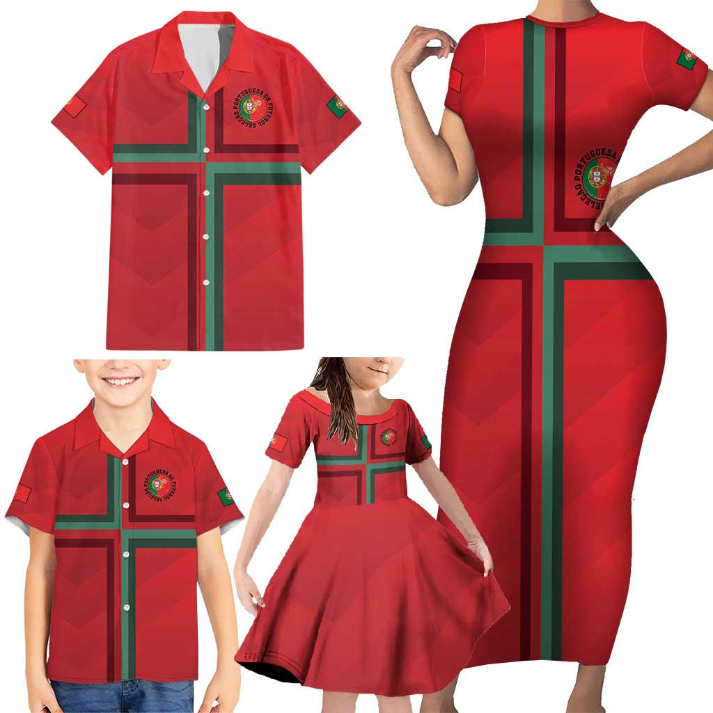 Custom Portugal Football Family Matching Short Sleeve Bodycon Dress and Hawaiian Shirt A Selecao das Quinas