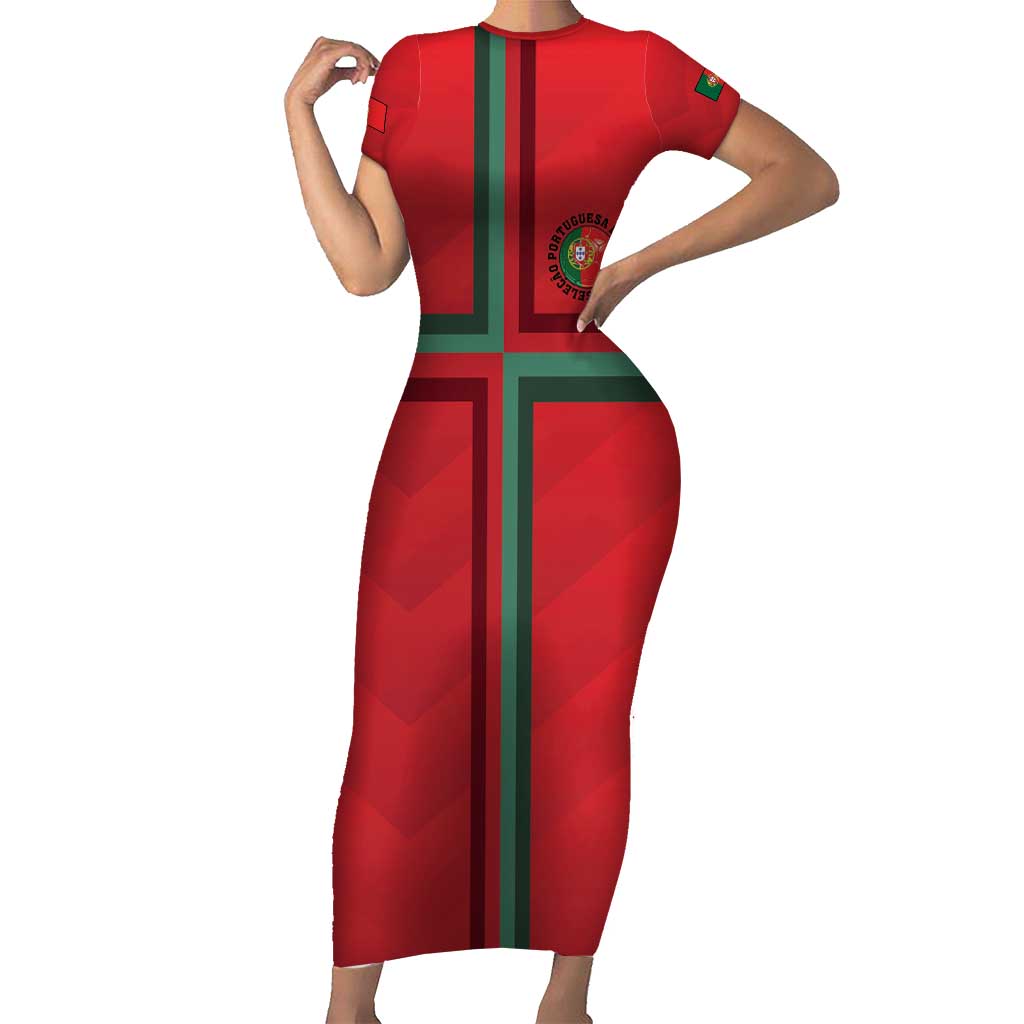 Custom Portugal Football Short Sleeve Bodycon Dress A Selecao das Quinas