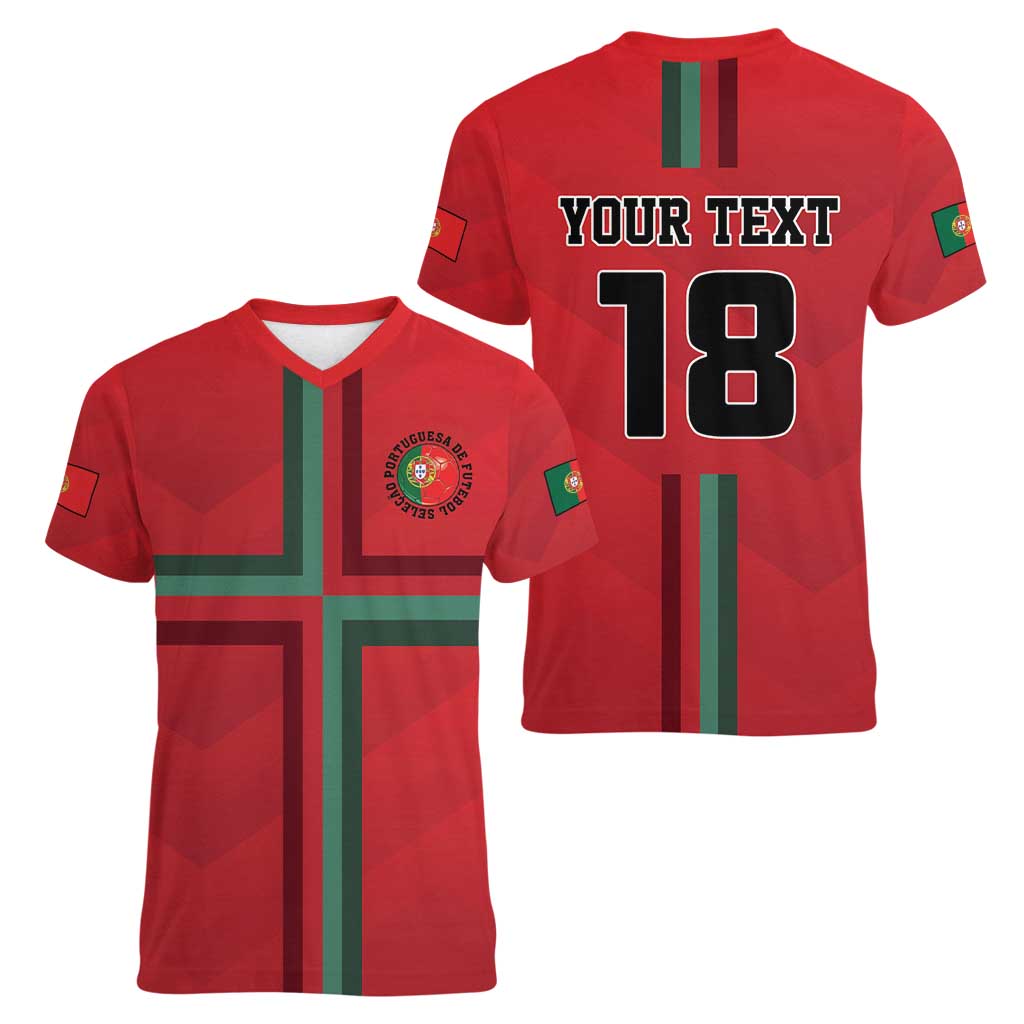 Custom Portugal Football Women V-Neck T-Shirt A Selecao das Quinas