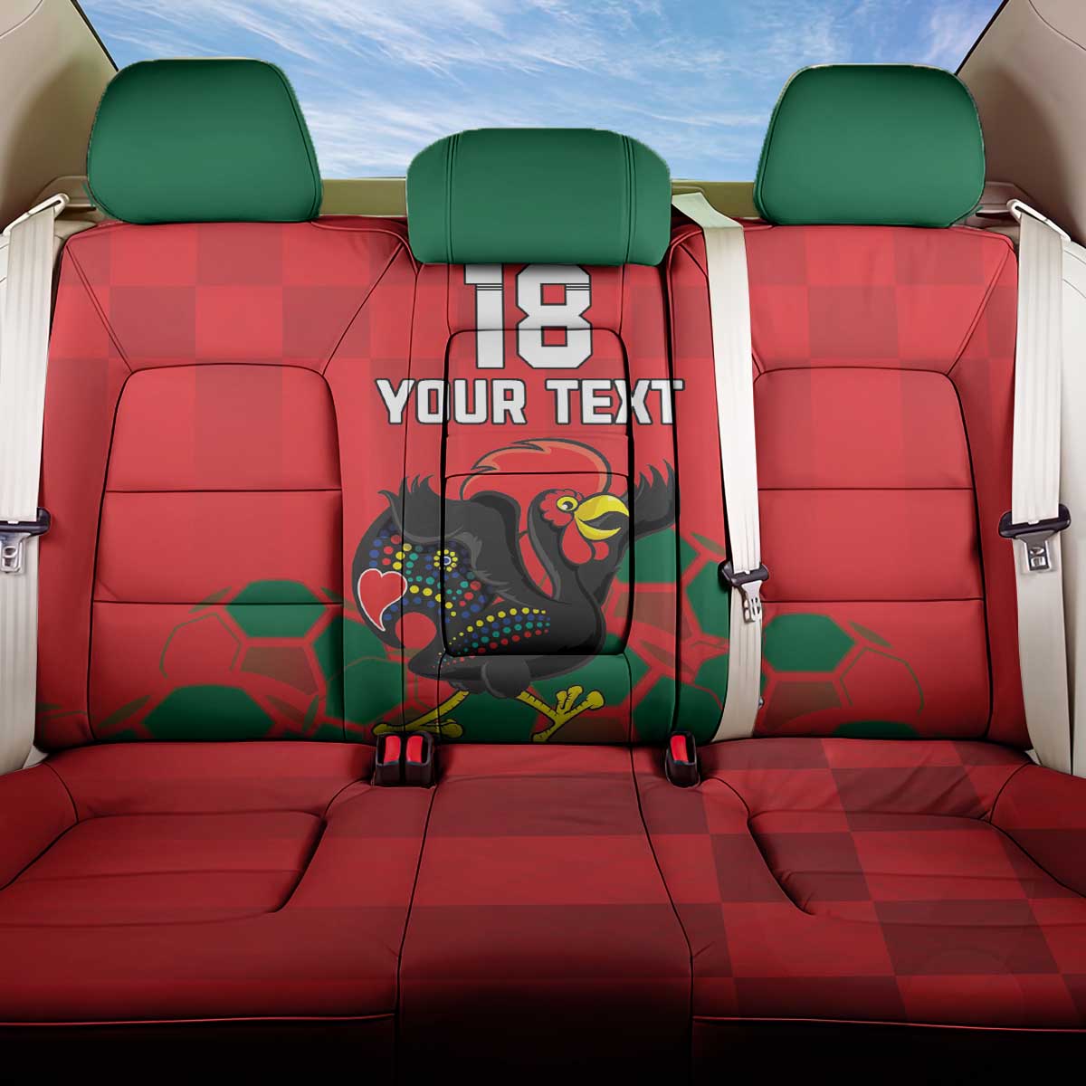 Custom Portugal Football Back Car Seat Cover Barcelos Rooster Mascot Dynamic Style