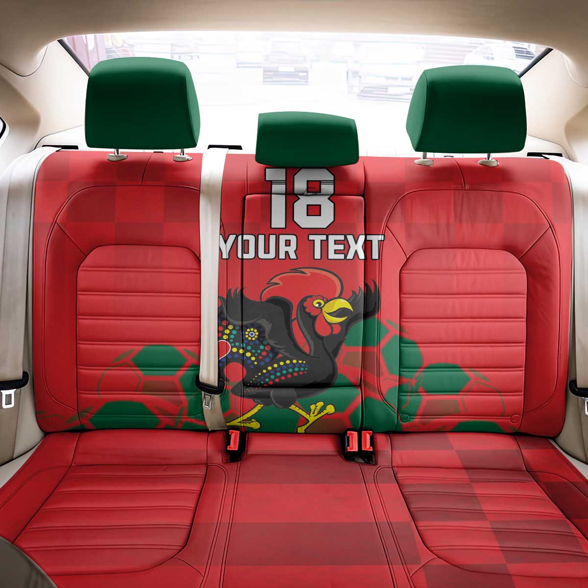Custom Portugal Football Back Car Seat Cover Barcelos Rooster Mascot Dynamic Style