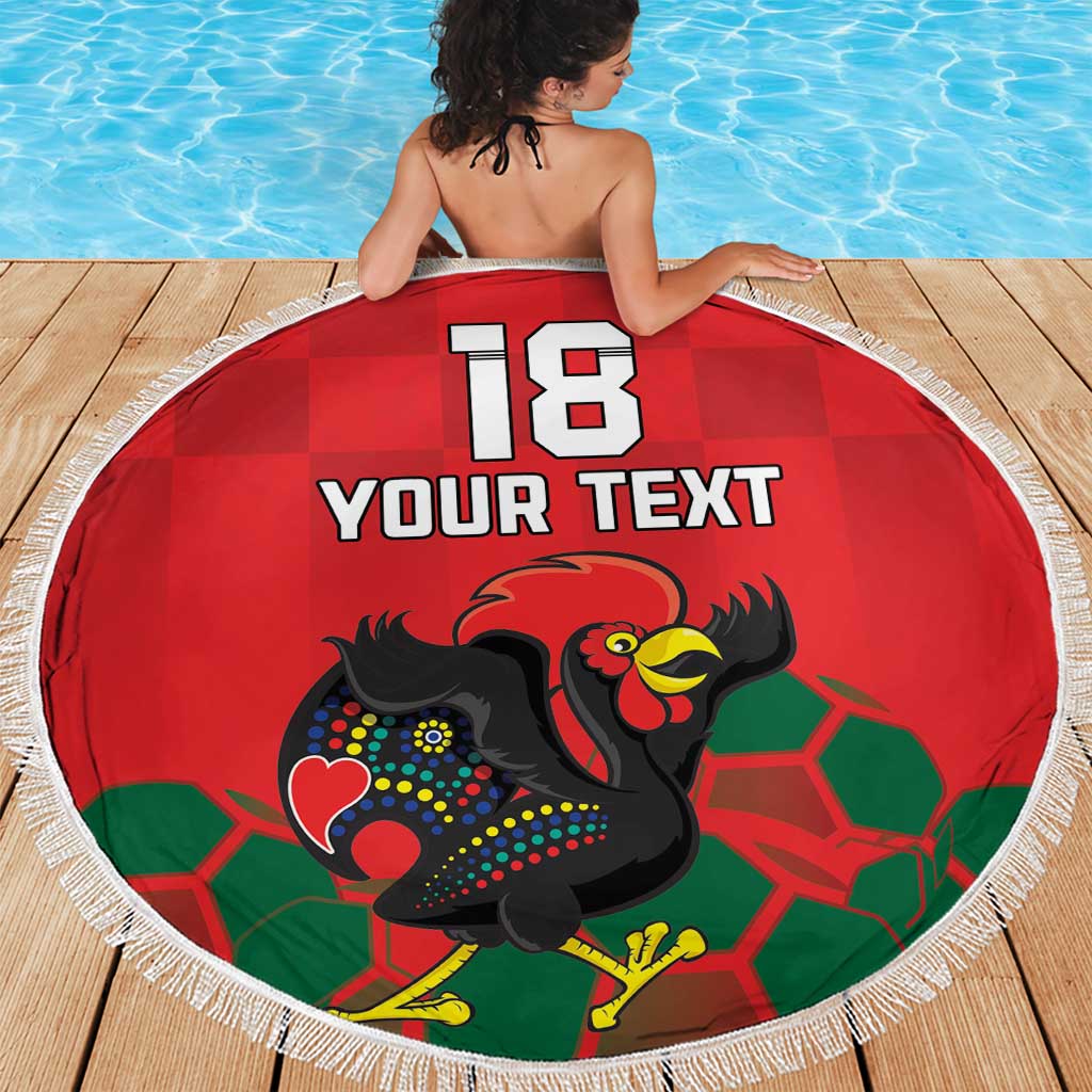 Custom Portugal Football Beach Blanket Barcelos Rooster Mascot Dynamic Style