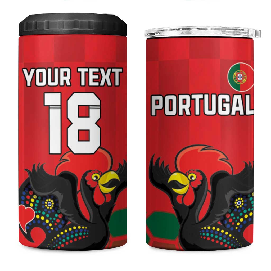 Custom Portugal Football 4 in 1 Can Cooler Tumbler Barcelos Rooster Mascot Dynamic Style