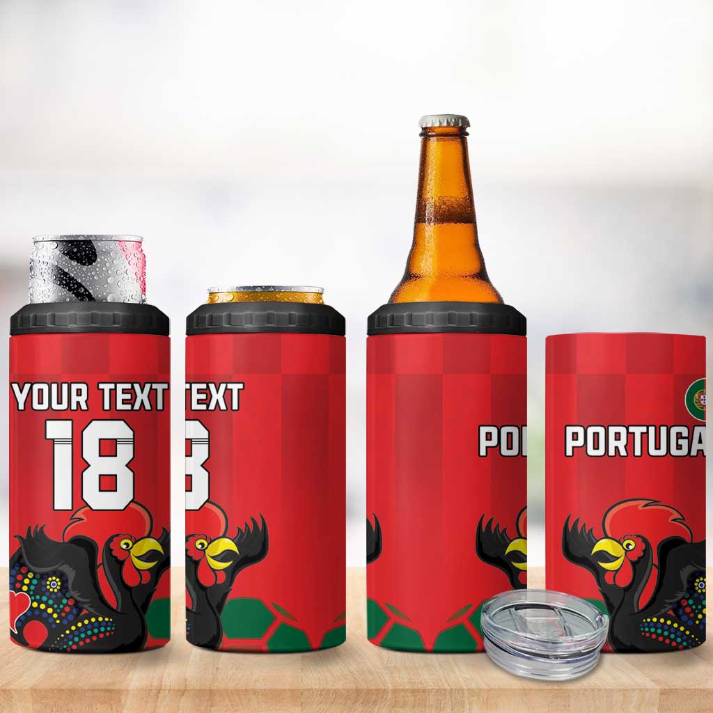 Custom Portugal Football 4 in 1 Can Cooler Tumbler Barcelos Rooster Mascot Dynamic Style