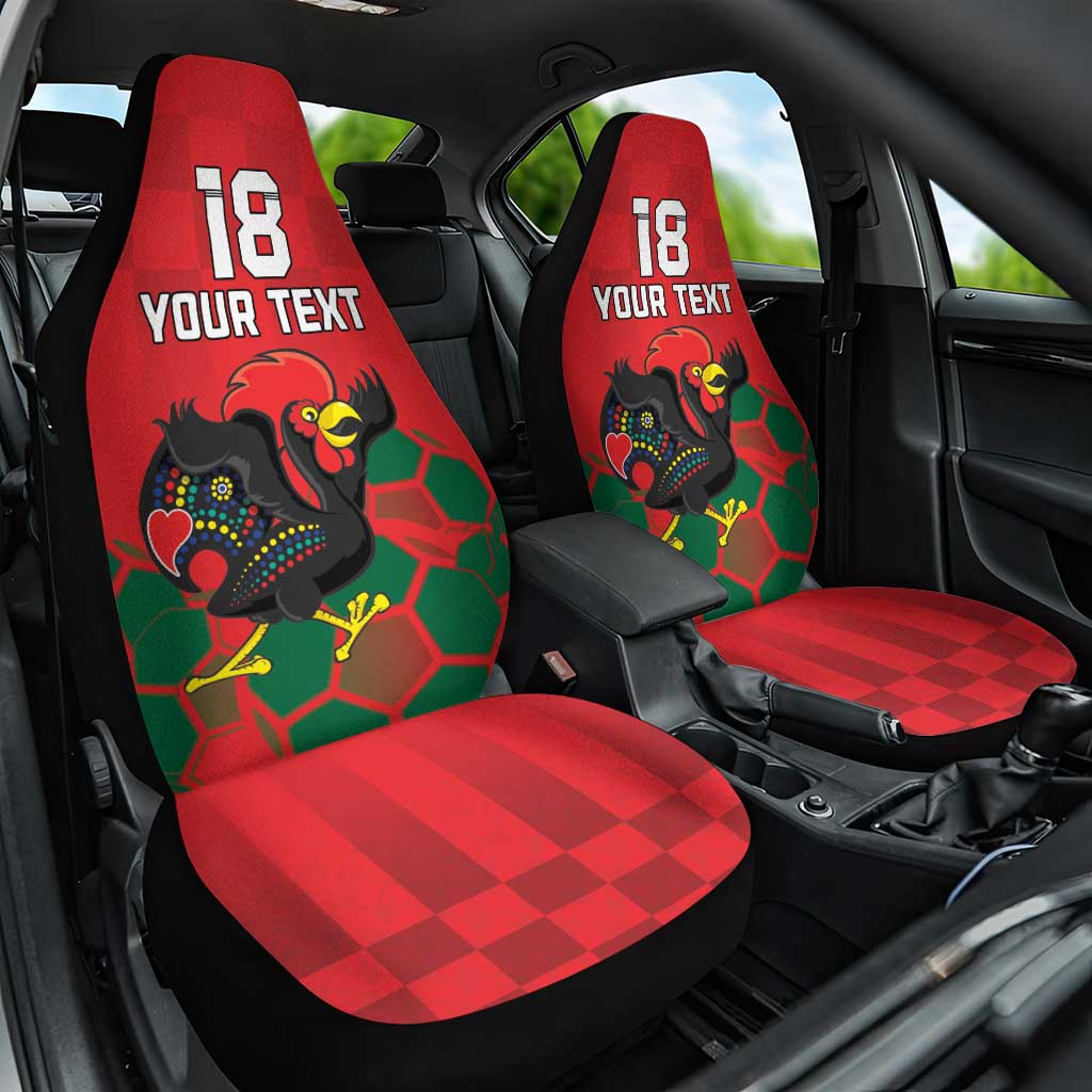 Custom Portugal Football Car Seat Cover Barcelos Rooster Mascot Dynamic Style