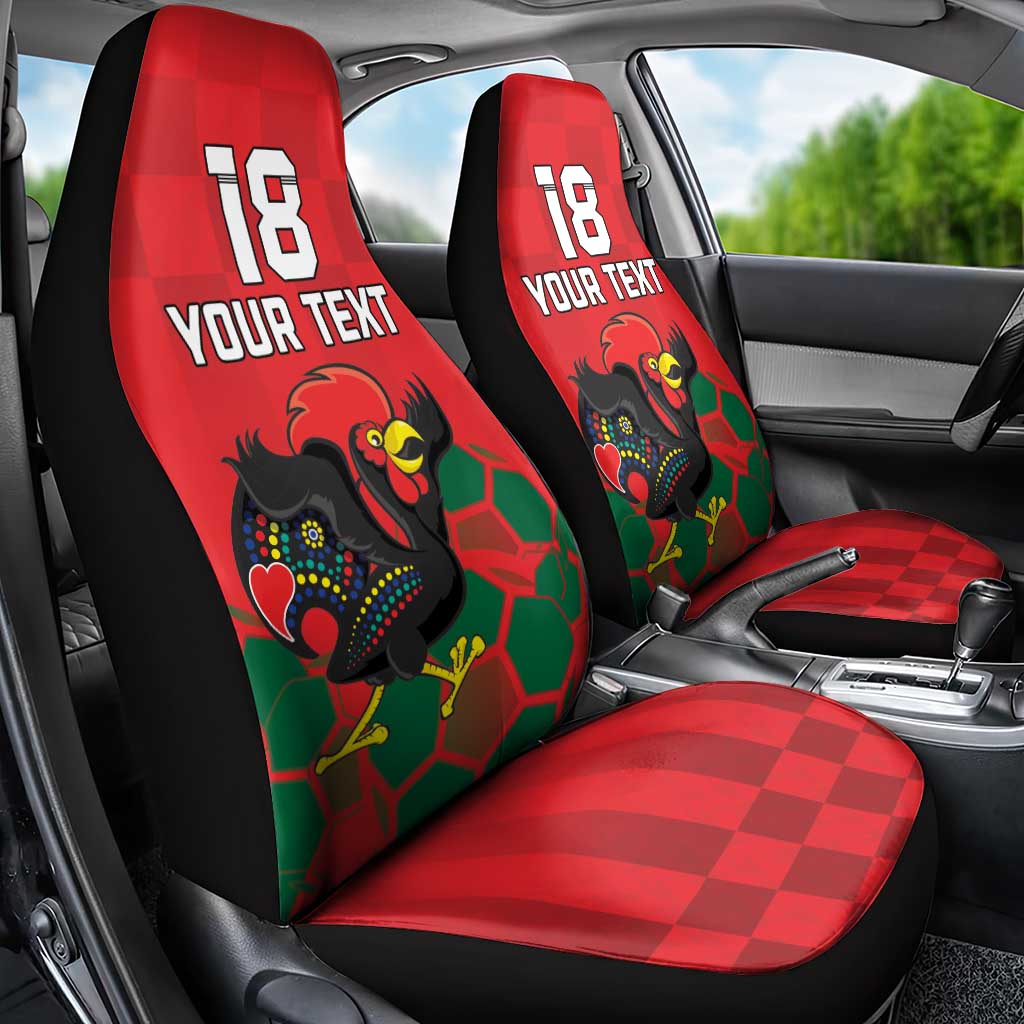 Custom Portugal Football Car Seat Cover Barcelos Rooster Mascot Dynamic Style