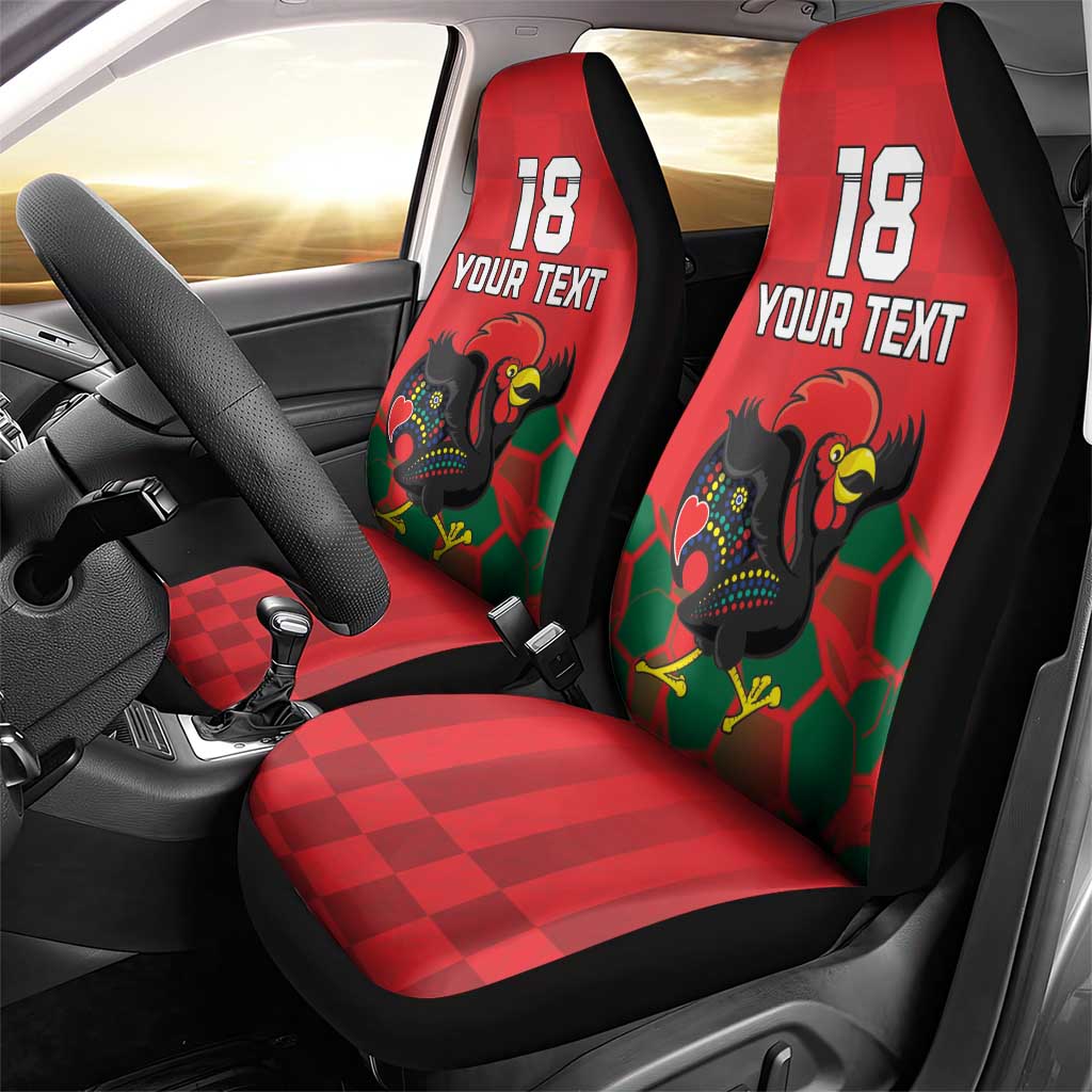 Custom Portugal Football Car Seat Cover Barcelos Rooster Mascot Dynamic Style
