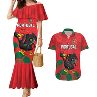 Custom Portugal Football Couples Matching Mermaid Dress and Hawaiian Shirt Barcelos Rooster Mascot Dynamic Style