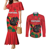 Custom Portugal Football Couples Matching Mermaid Dress and Long Sleeve Button Shirt Barcelos Rooster Mascot Dynamic Style