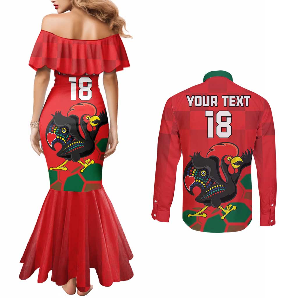 Custom Portugal Football Couples Matching Mermaid Dress and Long Sleeve Button Shirt Barcelos Rooster Mascot Dynamic Style