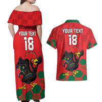 Custom Portugal Football Couples Matching Off Shoulder Maxi Dress and Hawaiian Shirt Barcelos Rooster Mascot Dynamic Style