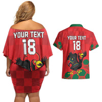 Custom Portugal Football Couples Matching Off Shoulder Short Dress and Hawaiian Shirt Barcelos Rooster Mascot Dynamic Style LT18