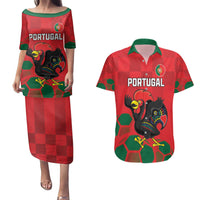 Custom Portugal Football Couples Matching Puletasi and Hawaiian Shirt Barcelos Rooster Mascot Dynamic Style