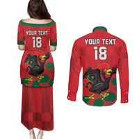Custom Portugal Football Couples Matching Puletasi and Long Sleeve Button Shirt Barcelos Rooster Mascot Dynamic Style