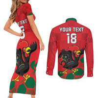 Custom Portugal Football Couples Matching Short Sleeve Bodycon Dress and Long Sleeve Button Shirt Barcelos Rooster Mascot Dynamic Style