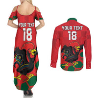 Custom Portugal Football Couples Matching Summer Maxi Dress and Long Sleeve Button Shirt Barcelos Rooster Mascot Dynamic Style