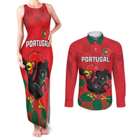 Custom Portugal Football Couples Matching Tank Maxi Dress and Long Sleeve Button Shirt Barcelos Rooster Mascot Dynamic Style